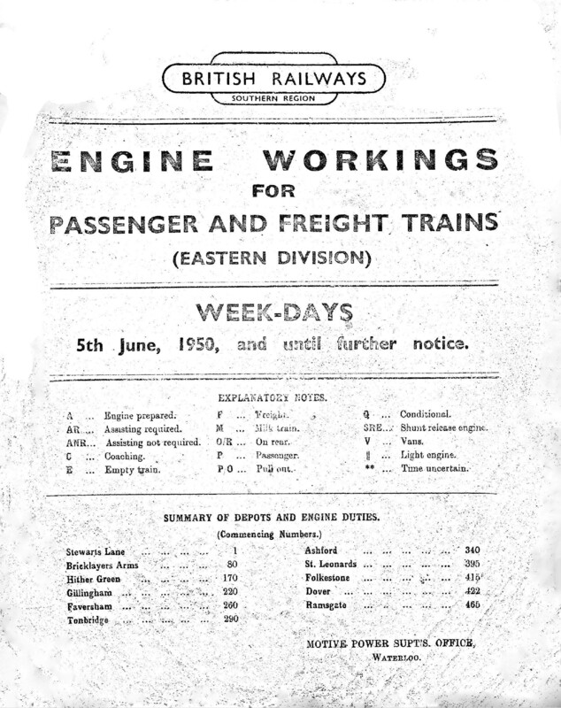 Southern Engine Workings, Eastern Division, Weekdays starting 05 June 1950. 251 pages. [EW03195006050]