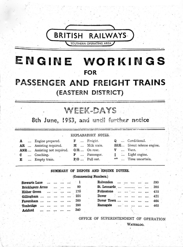 Southern Engine Workings, Eastern Division, Weekdays starting 08 June 1953. 279 pages. [EW03195306081]