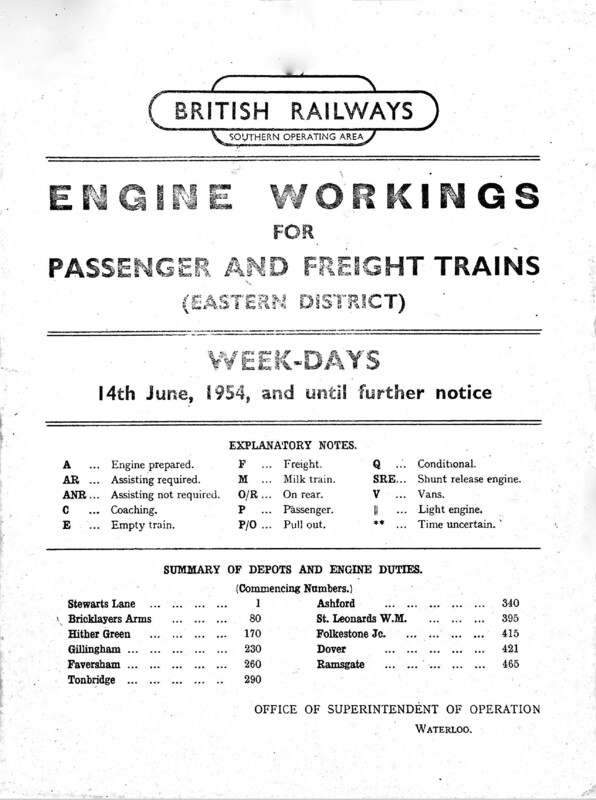 Southern Engine Workings, Eastern Division, Weekdays starting 14 June 1954. 318 pages. [EW03195406141]