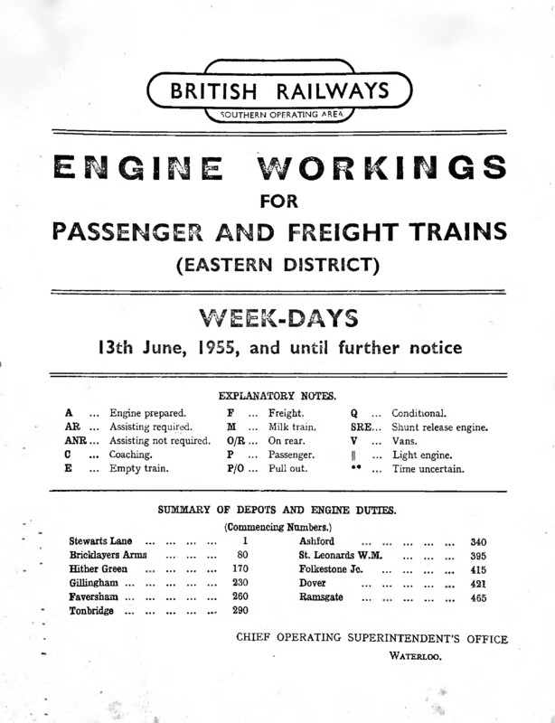 Southern Engine Workings, Eastern Division, Weekdays starting 13 June 1955. 344 pages. [EW03195506130]