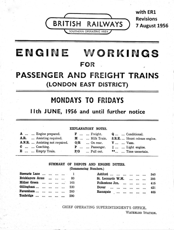 Southern Engine Workings, Eastern Division, Mondays to Fridays starting 11 June 1956. 303 pages. Notes: With ER1 Revisions. [EW03195606110]