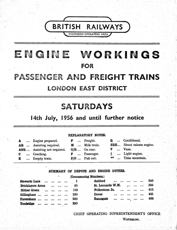 Southern Engine Workings, Eastern Division, Saturdays starting 14 July 1956. 189 pages. [EW03195607140]