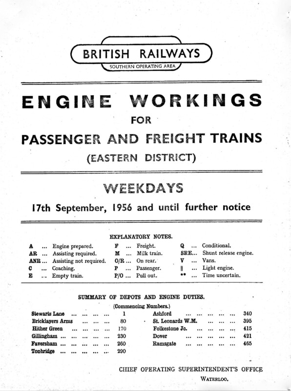 Southern Engine Workings, Eastern Division, Weekdays starting 17 September 1956. 305 pages. [EW03195609170]
