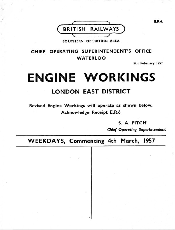 Southern Engine Workings, Eastern Division, Weekdays starting 04 March 1957. 122 pages. Notes: ER6 Revisions. [EW03195703040]