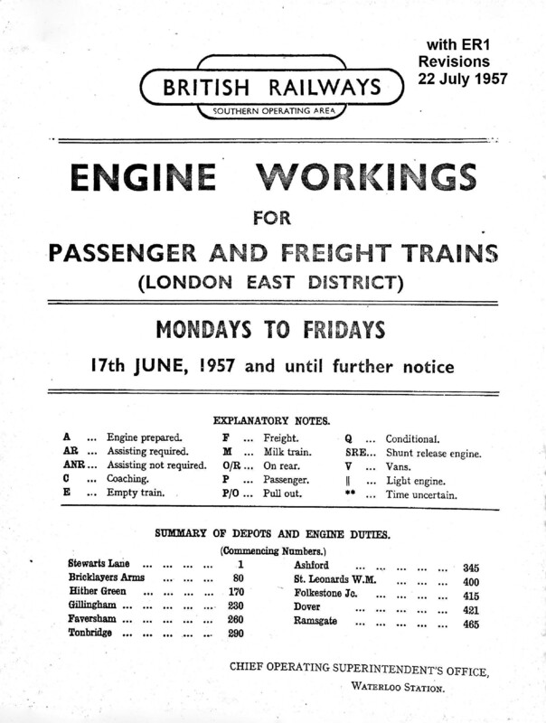 Southern Engine Workings, Eastern Division, Mondays to Fridays starting 17 June 1957. 326 pages. Notes: With ER1 Revisions. [EW03195706170]
