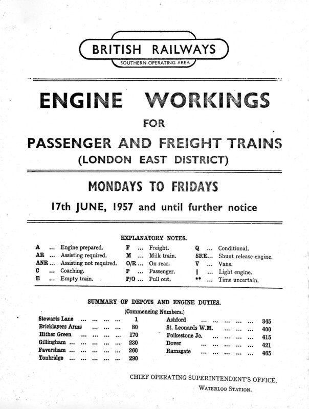 Southern Engine Workings, Eastern Division, Mondays to Fridays starting 17 June 1957. 238 pages. [EW03195706171]