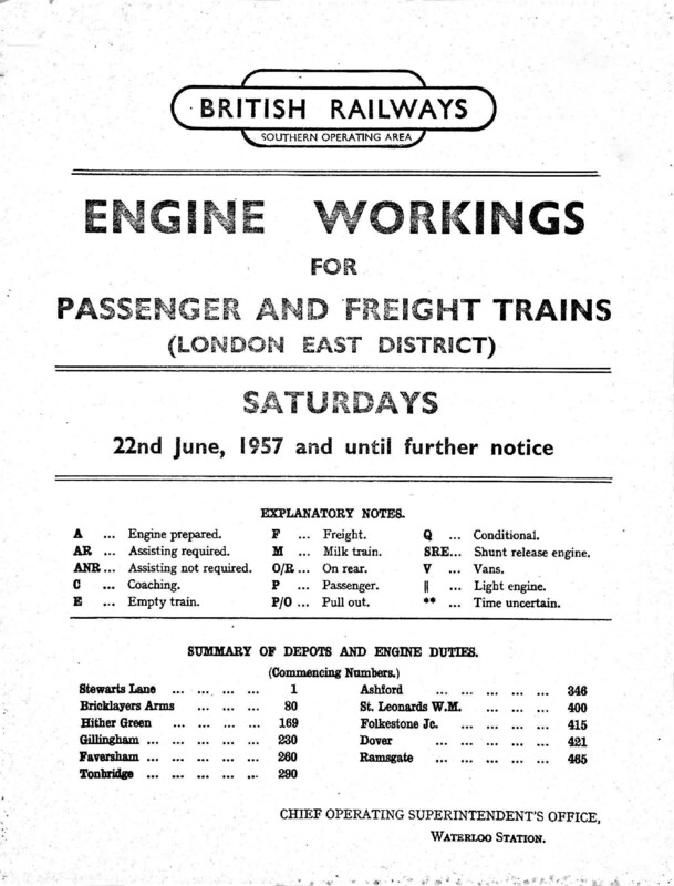 Southern Engine Workings, Eastern Division, Saturdays starting 22 June 1957. 195 pages. [EW03195706221]