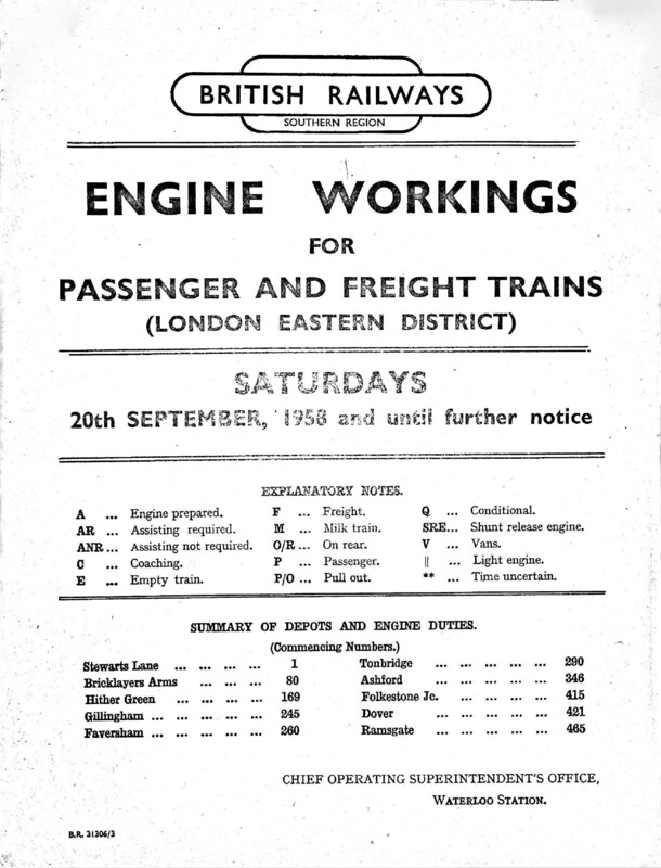 Southern Engine Workings, Eastern Division, Saturdays starting 20 September 1958. 147 pages. [EW03195809201]