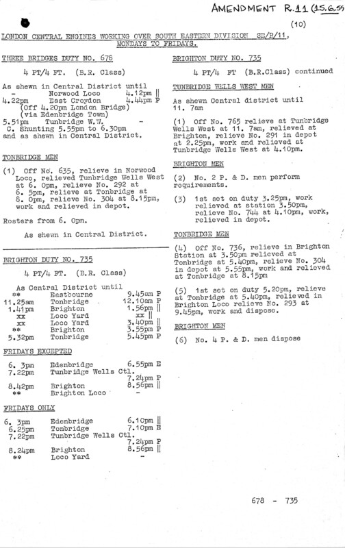 Southern Engine Workings, South Eastern Division, Mondays to Fridays starting 15 June 1959. 16 pages. Notes: SER11 Revisions. [EW03195906152]