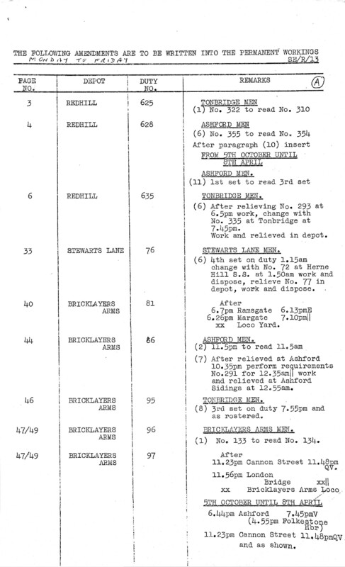 Southern Engine Workings, South Eastern Division, Mondays to Fridays starting 02 November 1959. 3 pages. Notes: SER13 Revisions. [EW03195911021]