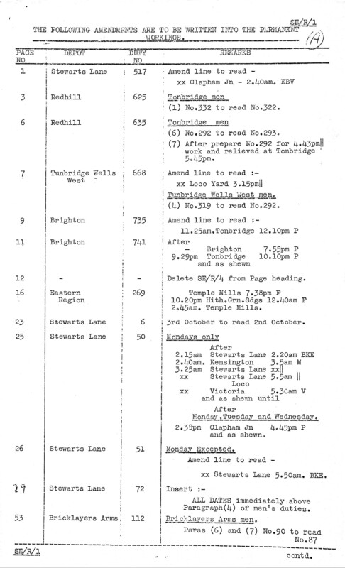 Southern Engine Workings, South Eastern Division, Mondays to Fridays starting 02 November 1959. 4 pages. Notes: SER1 Revisions. [EW03195911024]