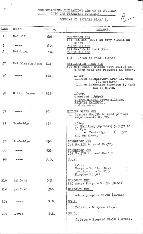 Southern Engine Workings, South Eastern Division, Mondays to Fridays starting 13 June 1960. 1 pages. Notes: SER5 Revisions. [EW03196006132]