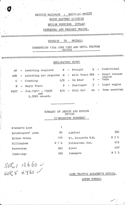 Southern Engine Workings, South Eastern Division, Mondays to Fridays starting 13 June 1960. 131 pages. Notes: Revised to SER5. [EW03196006133]
