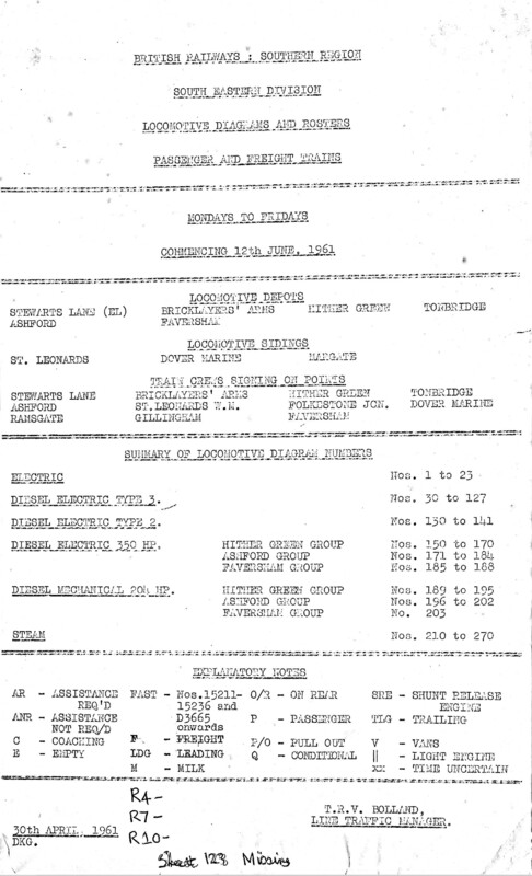 Southern Engine Workings, South Eastern Division, Mondays to Fridays starting 12 June 1961. 149 pages. Notes: Revised to SER10. [EW03196106120]