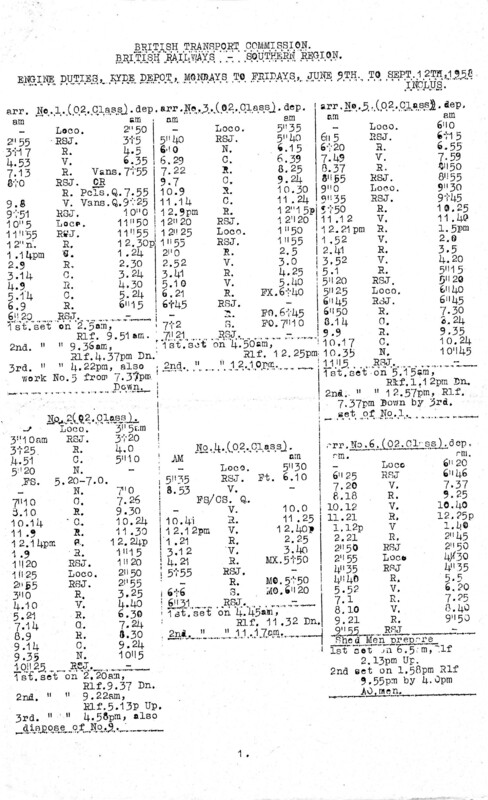 Southern Engine Workings, Isle of Wight, Mondays to Fridays starting 09 June 1958. 2 pages. [EW04195806090]