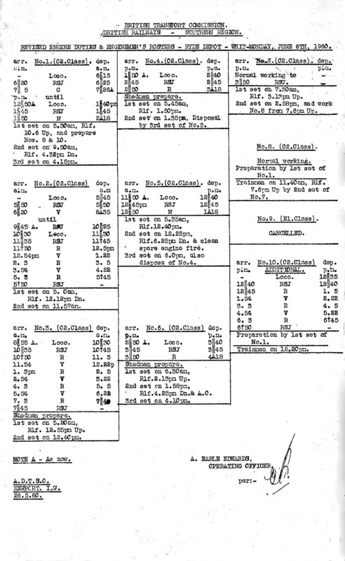 Southern Engine Workings, Isle of Wight, Whit Monday starting 06 June 1960. 1 pages. [EW04196006060]