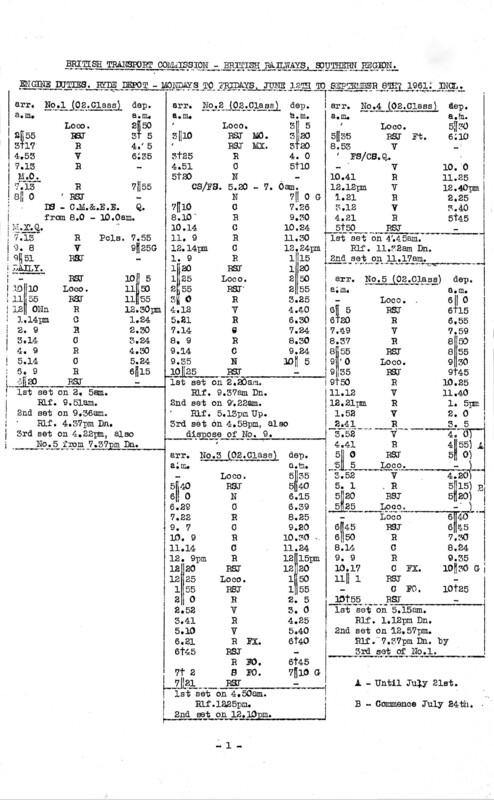 Southern Engine Workings, Isle of Wight, Mondays to Fridays starting 12 June 1961. 2 pages. [EW04196106120]