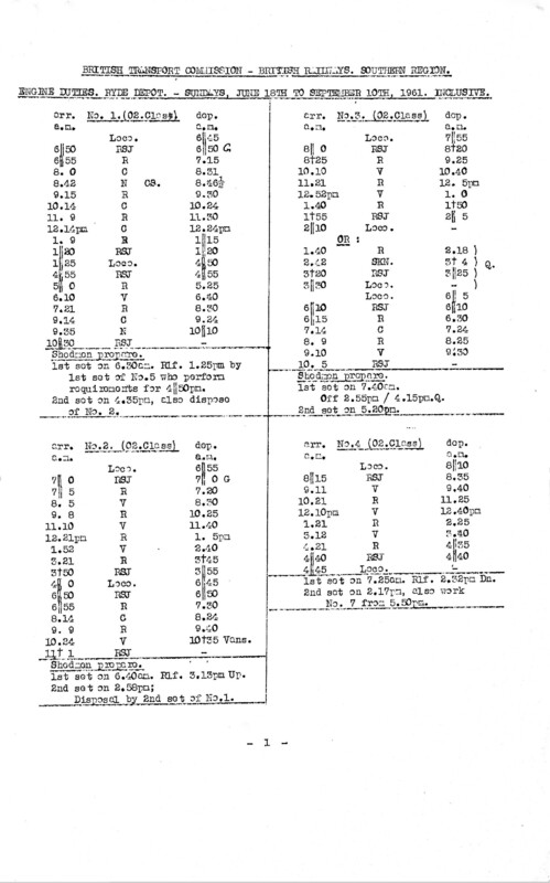 Southern Engine Workings, Isle of Wight, Sundays starting 18 June 1961. 2 pages. [EW04196106180]