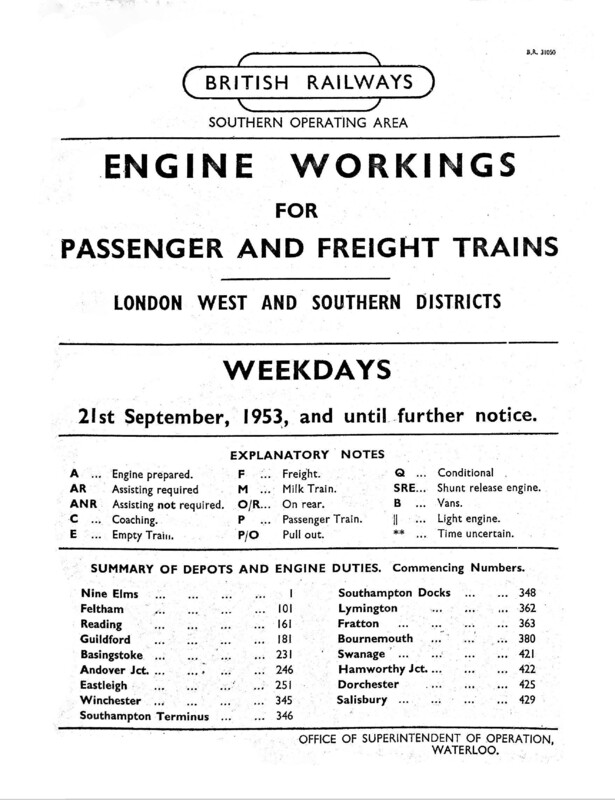 Southern Engine Workings, London West and Southern Districts, Weekdays starting 21 September 1953. 234 pages. [EW06195309210]