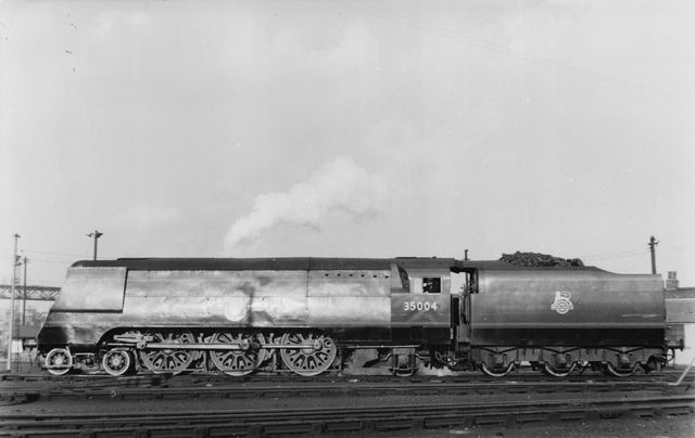 BR(S) Merchant Navy class 35004 'Cunard White Star' at Nine Elms Shed, Greater London on Saturday 14 Apr 1951 - J.H.W. Kent [000026]
