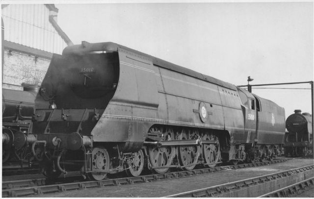 BR(S) Merchant Navy class 35010 'Blue Star' at Nine Elms Shed, Greater London on Saturday 29 Sep 1951 - J.H.W. Kent [000063]