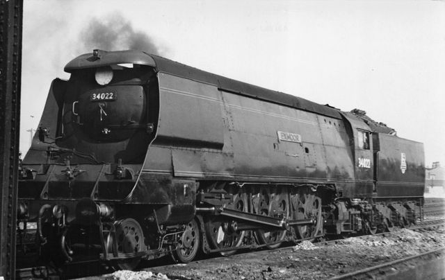 BR(S) West Country class 34022 'Exmoor' at Nine Elms Shed, Greater London on Saturday 14 Apr 1951 - J.H.W. Kent [001819]