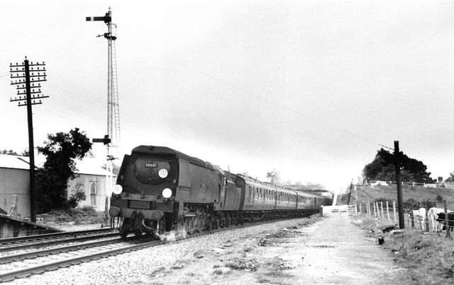 BR(S) West Country class 34041 'Wilton' at Lyndhurst Road, Hampshire with the 7.45am Waterloo - Weymouth service on Saturday 14 Aug 1965 - J.H.W. Kent [001905]