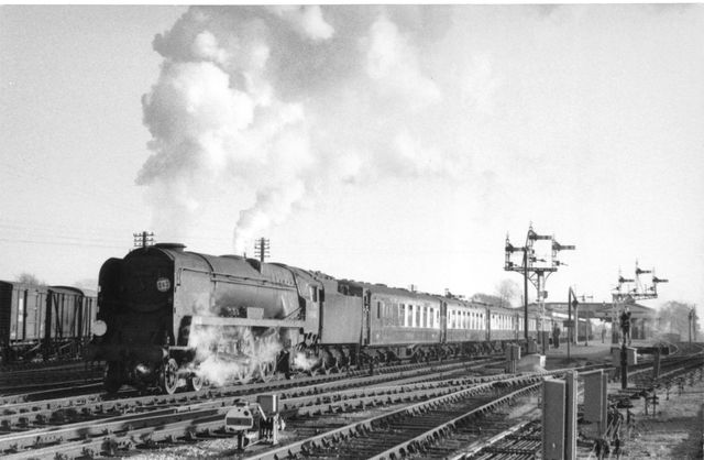 BR(S) West Country class 34046 'Braunton' at Fareham, Hampshire with a Diverted down "Bournemouth Belle" on Sunday 08 Nov 1964 - J.H.W. Kent [001945]