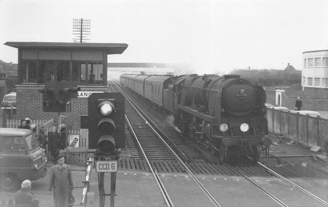 BR(S) Battle of Britain class 34071 '601 Squadron' at Lancing, West Sussex with a Brighton - Salisbury service on Tuesday 22 Dec 1964 - J.H.W. Kent [002086]