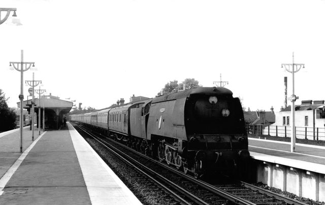 BR(S) Battle of Britain class 34077 '603 Squadron' at Shortlands, Greater London with a Victoria - Dover Marine or Folkestone Harbour Boat Train on Saturday 23 May 1959 - J.H.W. Kent [002112]