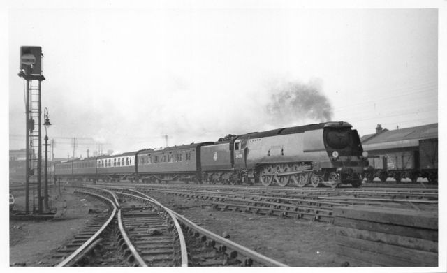 BR(S) West Country class 34098 'Templecombe' at Tonbridge, Kent with a Victoria - Dover Marine or Folkestone Harbour Boat Train on Saturday 04 Mar 1950 - J.H.W. Kent [002245]