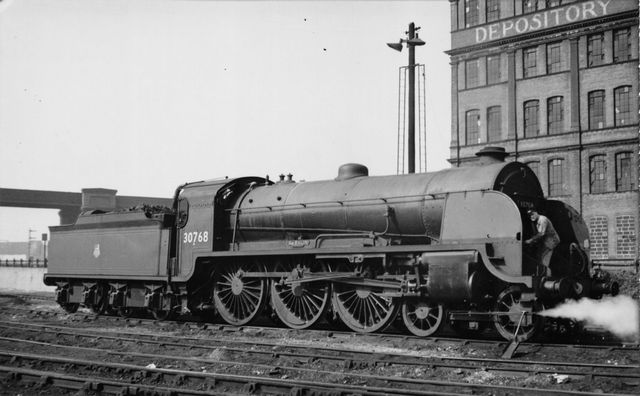 BR(S) King Arthur class 30768 'Sir Balin' at Stewarts Lane, Greater London on Saturday 20 Sep 1952 - J.H.W. Kent [003633]
