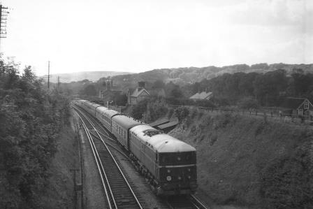 BR Class 70 20001 at Falmer, East Sussex with a WR - Eastbourne (WR stock) service on Saturday 02 Sep 1950 - J.H.W. Kent [023094]