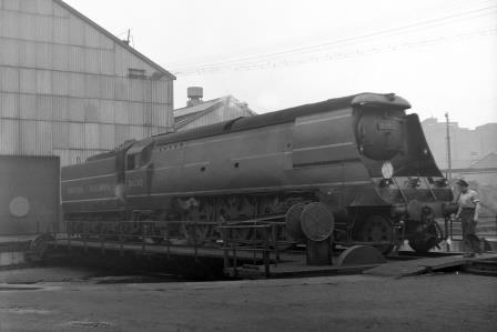 BR(S) Battle of Britain class 34080 '74 Squadron' at Bricklayers Arms Shed, Greater London on Saturday 30 Sep 1950 - J.H.W. Kent [023160]