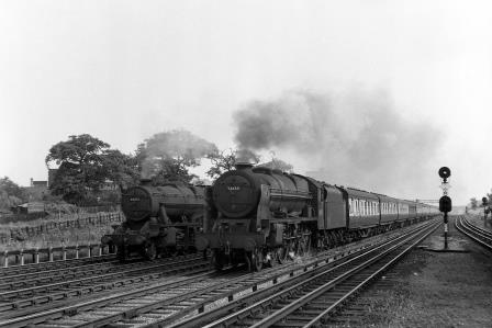 BR(M) Royal Scot class 46155 'The Lancer' & BR(M) 5MT class 48255 at South Kenton, Greater London with a down passenger service on Saturday 14 Jul 1951 - J.H.W. Kent [025124]