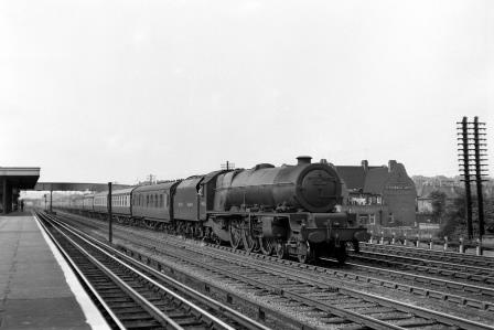BR(M) Princess class 46211 'Queen Maud' at South Kenton Station, Greater London with an up passenger service on Saturday 14 Jul 1951 - J.H.W. Kent [025126]