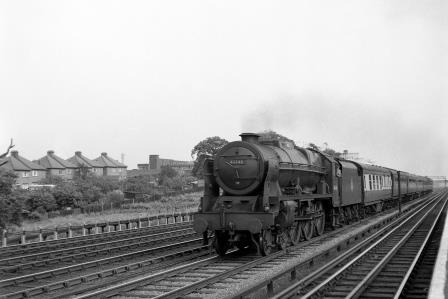 BR(M) Royal Scot class 46146 'The Rifle Brigade' at South Kenton, Greater London with a down passenger service on Saturday 14 Jul 1951 - J.H.W. Kent [025127]