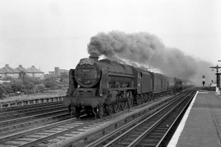 BR(M) Royal Scot class 46116 'Irish Guardsman' at South Kenton Station, Greater London with the down "The Ulster Express" on Saturday 14 Jul 1951 - J.H.W. Kent [025145]