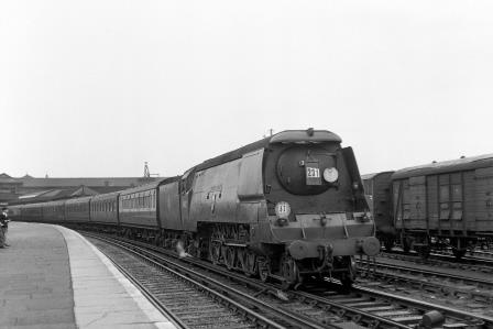BR(S) West Country class 34012 'Launceston' at Clapham Junction Station, Greater London with a Bournemouth - Waterloo service on Saturday 11 Aug 1951 - J.H.W. Kent [025213]