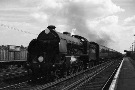 BR(S) King Arthur class 30456 'Sir Galahad' at Berrylands, Greater London with a down Atlantic Coast Express service on Saturday 18 Aug 1951 - J.H.W. Kent [025235]