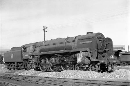 BR(E) Britannia class 70002 'Geoffrey Chaucer' at Stratford Shed, Greater London on Saturday 18 Aug 1951 - J.H.W. Kent [025269]