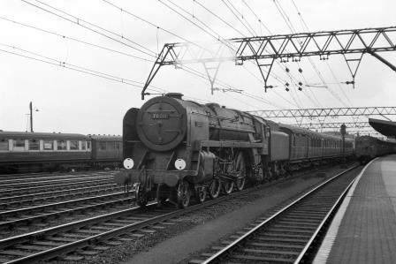 BR(E) Britannia class 70011 'Hotspur' at Stratford, Greater London with an up Passenger service on Saturday 25 Aug 1951 - J.H.W. Kent [025368]