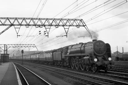 BR(E) Britannia class 70010 'Owen Glendower' at Stratford, Greater London with a down Passenger service on Saturday 25 Aug 1951 - J.H.W. Kent [025369]