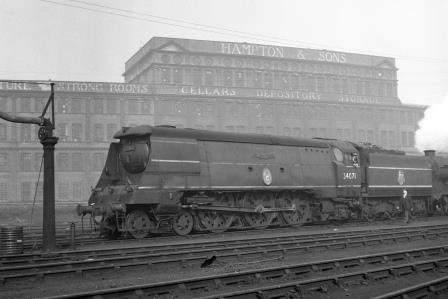 BR(S) Battle of Britain class 34071 '601 Squadron' at Stewarts Lane Shed, Greater London on Saturday 29 Sep 1951 - J.H.W. Kent [025401]