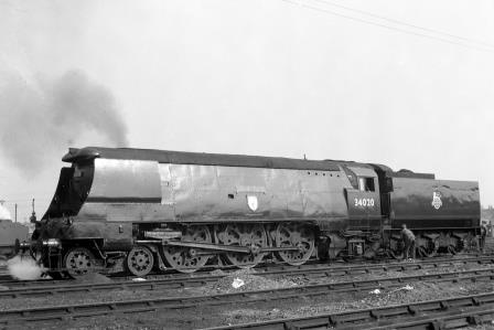 BR(S) West Country class 34020 'Seaton' at Nine Elms Shed, Greater London on Saturday 29 Sep 1951 - J.H.W. Kent [025412]