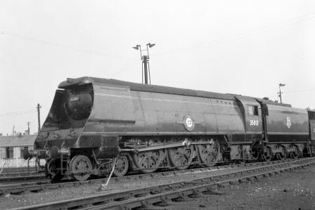 BR(S) Merchant Navy class 35013 'Blue Funnel' at Nine Elms Shed, Greater London on Saturday 29 Sep 1951 - J.H.W. Kent [025421]