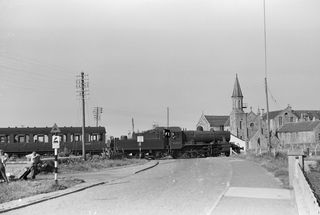 BR(M) 2MT class 46460 at Cairnbulg, Scotland with the 5.15pm Fraserburgh - St Combs service on Tuesday 12 Jul 1955 - J.J. Smith [040090]