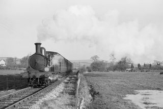 BR(S) O2 class W31 'Chale' in Isle of Wight with the 1.12pm Sandown - Newport service on Saturday 31 Dec 1955 - J.J. Smith [040220]