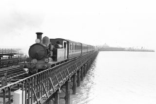 BR(S) O2 class W30 'Shorwell' at Ryde Esplanade, Isle of Wight with the 11.10am Ryde Pier Head - Ventnor service on Saturday 08 Sep 1956 - J.J. Smith [040628]
