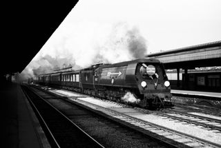 BR(S) Merchant Navy class 35027 'Port Line' at Ashford, Kent with the down "Golden Arrow" on Sunday 04 Mar 1951 - J.J. Smith [041259]